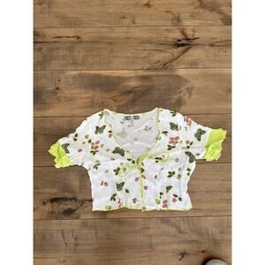 Urban Outfitters Medium Butterfly & Strawberry Tie White & Green Top